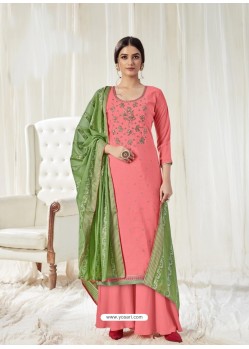 Peach Designer Pure Dola Cotton Party Wear Palazzo Salwar Suit