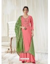 Peach Designer Pure Dola Cotton Party Wear Palazzo Salwar Suit