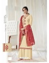 Cream Designer Pure Dola Cotton Party Wear Palazzo Salwar Suit