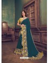 Teal Blue Heavy Embroidered Classic Designer Silk Georgette Sari