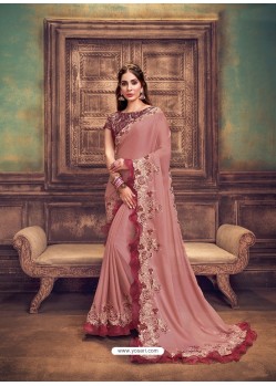 Old Rose Heavy Embroidered Classic Designer Silk Georgette Sari