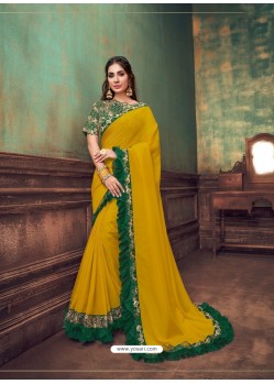 Corn Heavy Embroidered Classic Designer Silk Georgette Sari