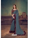 Grey Heavy Embroidered Classic Designer Silk Georgette Sari