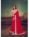 Red Heavy Embroidered Classic Designer Silk Georgette Sari