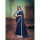 Navy Blue Heavy Embroidered Classic Designer Silk Georgette Sari