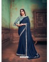 Navy Blue Heavy Embroidered Classic Designer Silk Georgette Sari