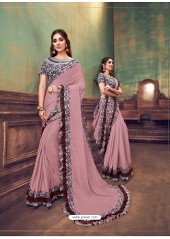 Dusty Pink Heavy Embroidered Classic Designer Silk Georgette Sari