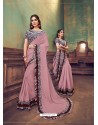 Dusty Pink Heavy Embroidered Classic Designer Silk Georgette Sari