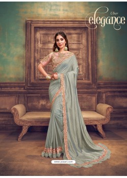 Silver Heavy Embroidered Classic Designer Silk Georgette Sari