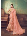 Light Orange Heavy Embroidered Classic Designer Silk Georgette Sari