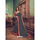 Dark Grey Heavy Embroidered Classic Designer Silk Georgette Sari