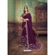 Deep Wine Heavy Embroidered Classic Designer Silk Georgette Sari