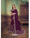 Deep Wine Heavy Embroidered Classic Designer Silk Georgette Sari