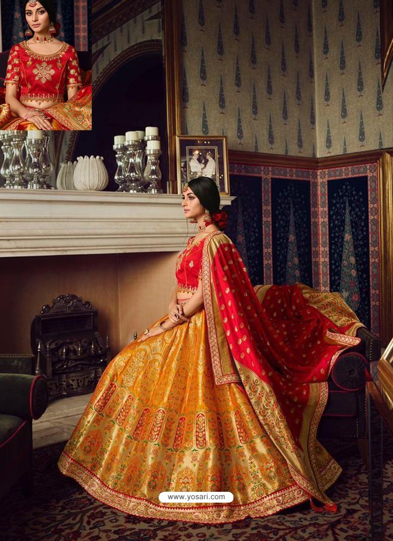 MUSTARD YELLOW HEAVY EMBROIDERED DESIGNER BRIDAL LEHENGA –