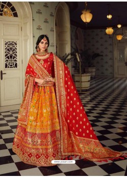 Red And Yellow Heavy Embroidered Designer Wedding Lehenga Choli