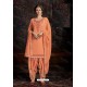 Light Orange Designer Wear Jam Satin Cotton Jacquard Punjabi Patiala Suit