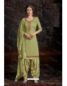 Green Designer Wear Jam Satin Cotton Jacquard Punjabi Patiala Suit