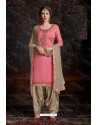 Light Pink Designer Wear Jam Satin Cotton Jacquard Punjabi Patiala Suit