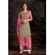 Taupe Designer Wear Jam Satin Cotton Jacquard Punjabi Patiala Suit
