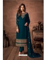 Peacock Blue Party Wear Designer Straight Salwar Suit