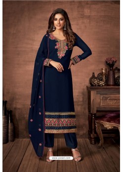 Dark Blue Party Wear Designer Straight Salwar Suit