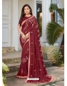 Maroon Latest Party Wear Designer Embroidered Sari