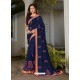 Navy Blue Latest Party Wear Designer Embroidered Sari