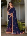 Navy Blue Latest Party Wear Designer Embroidered Sari