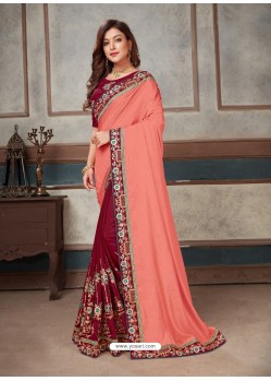 Maroon Latest Party Wear Designer Embroidered Sari
