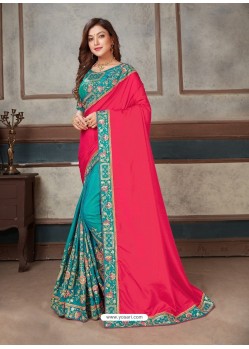 Turquoise Latest Party Wear Designer Embroidered Sari