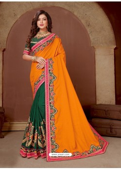 Dark Green Latest Party Wear Designer Embroidered Sari