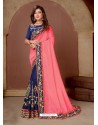 Dark Blue Latest Party Wear Designer Embroidered Sari