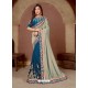 Teal Blue Latest Party Wear Designer Embroidered Sari