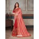 Dark Peach Latest Party Wear Designer Embroidered Sari