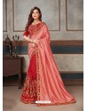 Dark Peach Latest Party Wear Designer Embroidered Sari