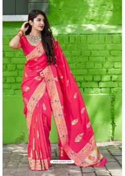 Dark Peach Latest Party Wear Embroidered Soft Silk Sari