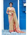 Cream Latest Party Wear Embroidered Soft Silk Sari