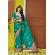 Aqua Mint Latest Party Wear Embroidered Soft Silk Sari