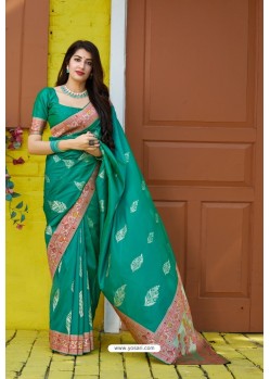 Aqua Mint Latest Party Wear Embroidered Soft Silk Sari