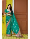 Aqua Mint Latest Party Wear Embroidered Soft Silk Sari