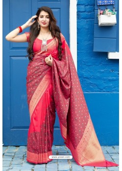 Crimson Latest Party Wear Embroidered Soft Silk Sari