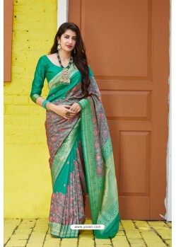 Jade Green Latest Party Wear Embroidered Soft Silk Sari