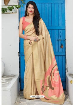 Khaki Latest Party Wear Embroidered Soft Silk Sari