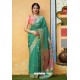 Aqua Mint Latest Party Wear Embroidered Soft Silk Sari