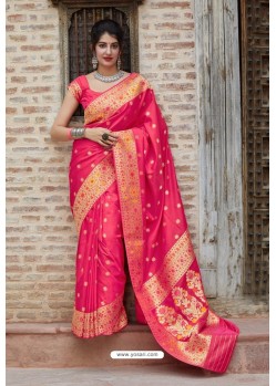 Fuchsia Latest Party Wear Embroidered Soft Silk Sari