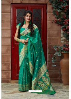 Jade Green Latest Party Wear Embroidered Soft Silk Sari