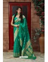 Jade Green Latest Party Wear Embroidered Soft Silk Sari