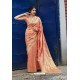 Light Orange Latest Party Wear Embroidered Soft Silk Sari