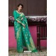 Aqua Mint Latest Party Wear Embroidered Soft Silk Sari