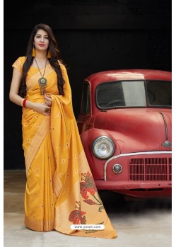 Yellow Latest Party Wear Embroidered Soft Silk Sari